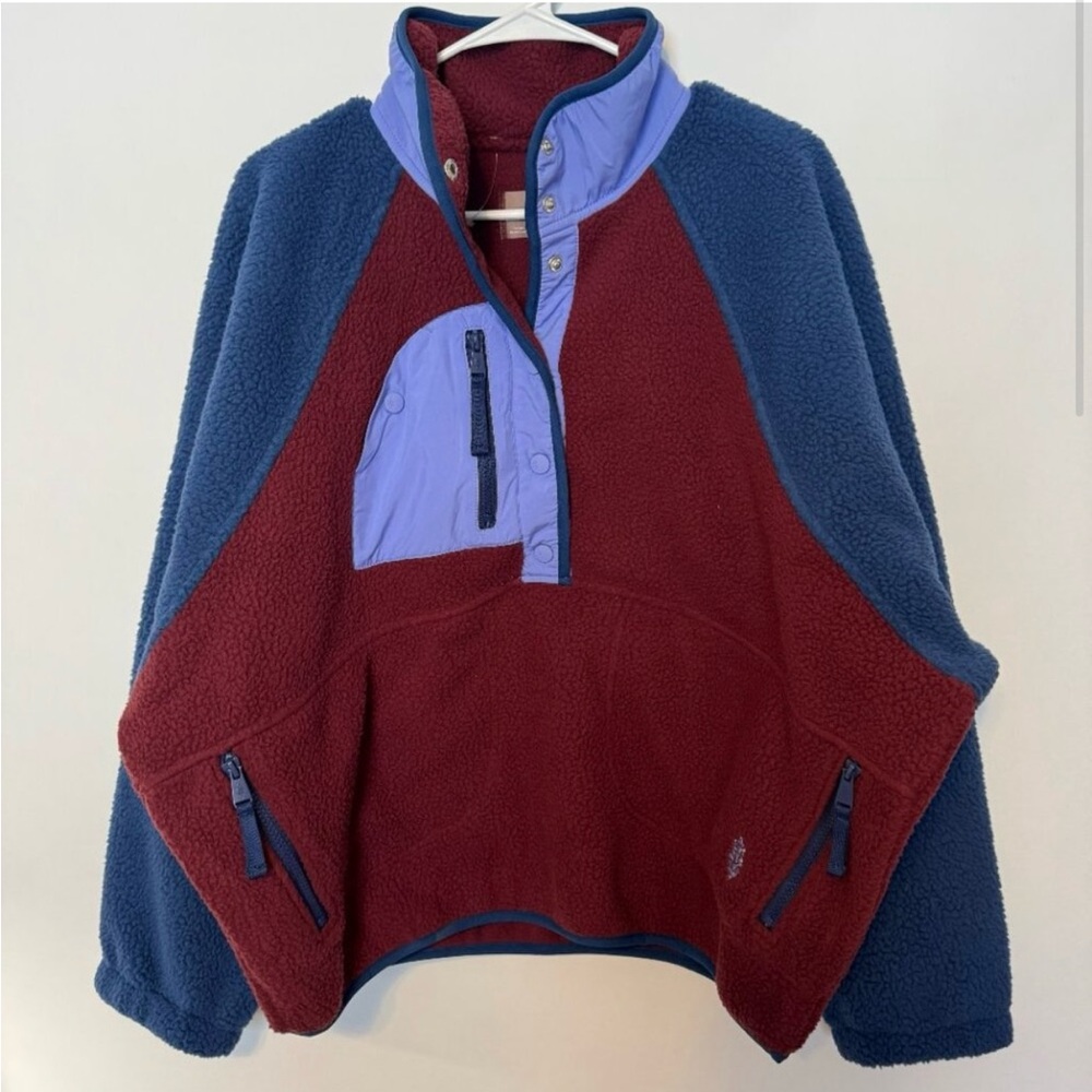 NEW FREE PEOPLE HIT THE SLOPES SHERPA PULLOVER JACKET TOP COLORBLOCK S